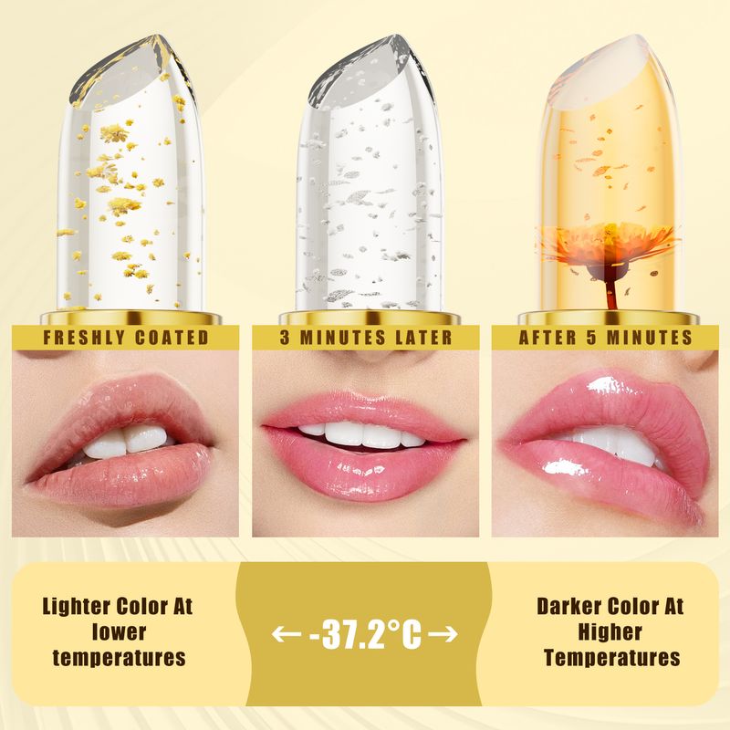 Farbwechselnder Lippenstift, Gold Crystal Ph Lippenstift mit Farbwechsel, langanhaltender, 24 Stunden feuchtigkeitsspendender, glänzender Lipgloss_voghion.com