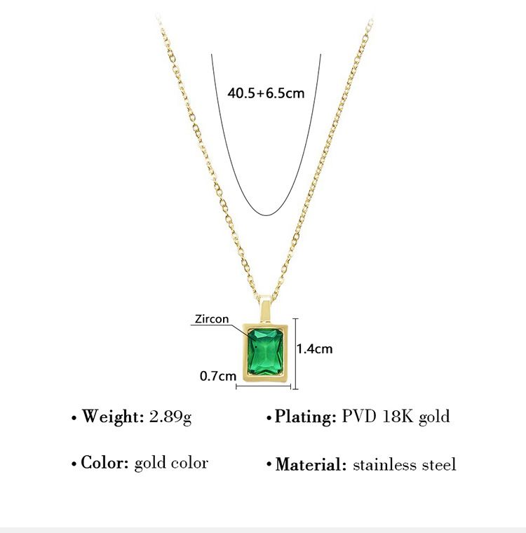 Women's Jewelry Luxury Small Square Colored Zirconium Necklace Rock Sugar Square Brick Fine Titanium Steel Plated K Real Gold Necklace Clavicle Chain_voghion.com