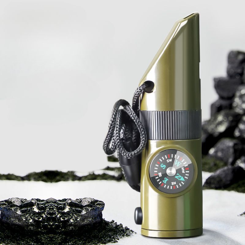 Outdoor Camping 7-in-1 Multi-Function Survival Lifesaving Whistle LED Light Thermometer Compass_voghion.com