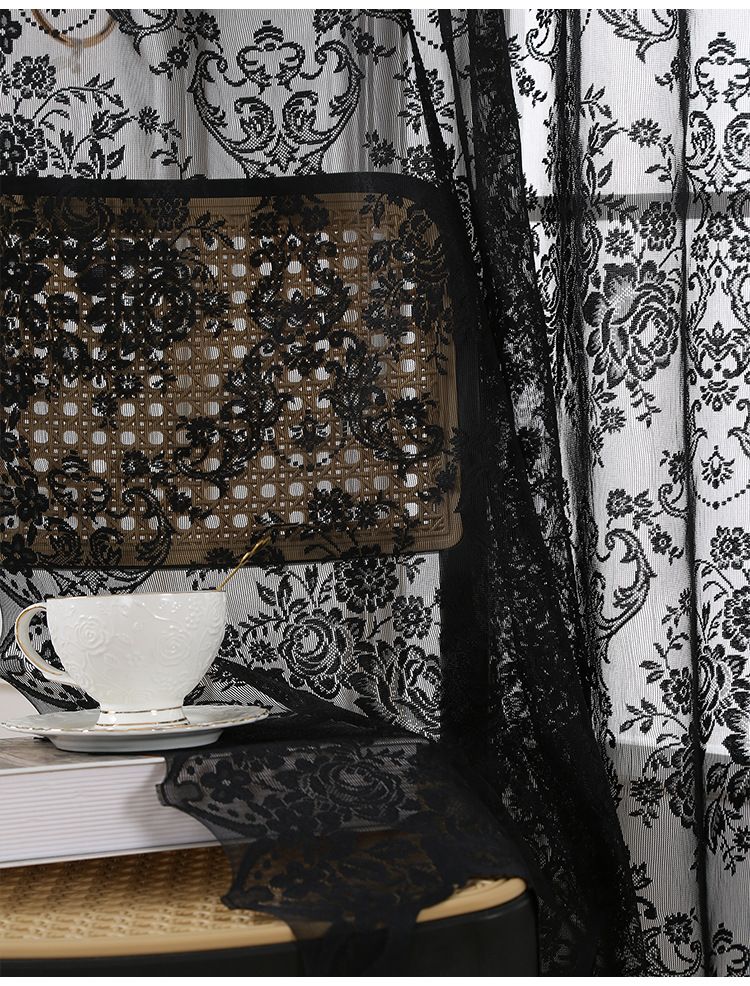 Tende trasparenti in pizzo in stile nordico, tende semi-trasparenti per soggiorno, camera da letto, balcone, 140x200 cm, misto poli-cotone, nero/bianco_voghion.com