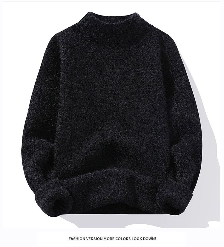 Maglione da uomo in visone dorato, autunno e inverno 2023, nuovo commercio estero, tinta unita, collo alto, semplice, casual, con fondo aderente_voghion.com