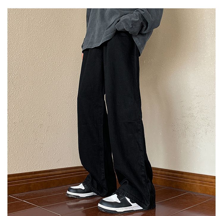 Hosen-Look Schlanke, übergroße Jeans in Militärgrün, gerade, lockere Hose mit weitem Bein für Herren im American High Street-Stil_voghion.com