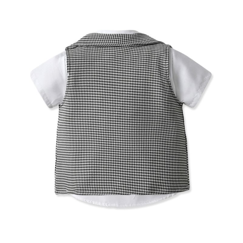 Kinderkleidung Neue Frühlings- und Herbstkleidung für Jungen, kleine karierte Weste, kurzärmeliger Hemdanzug für Kinder, einjährige Kleider-Performance-Kleidung_voghion.com