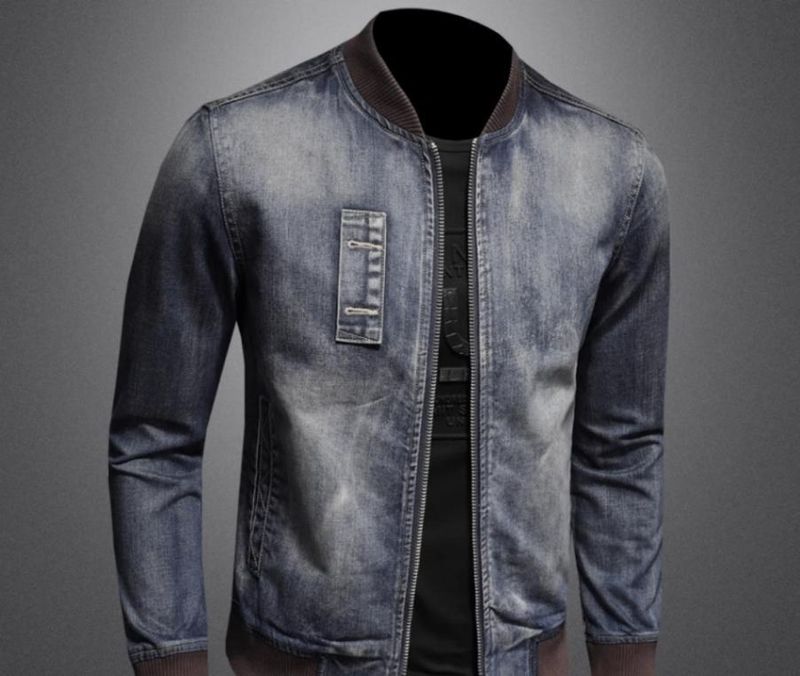 Men's Denim Jacket Retro Slim Fit Stand Collar Zip-Up Workwear Coat For Motorcycle Riding & Casual Wear (Blue, S-3XL)_voghion.com
