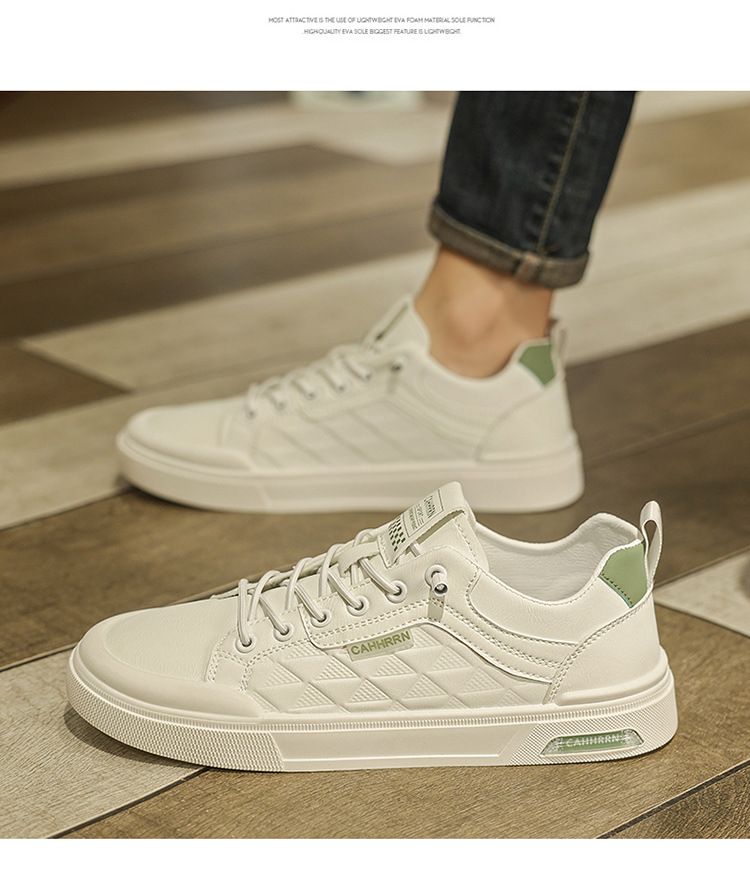 2025 New Comfortable Soft Leather Shoes Outdoor Flat Shoes Men's All-matching Round Toe Comfortable Skate Shoes White Shoes_voghion.com