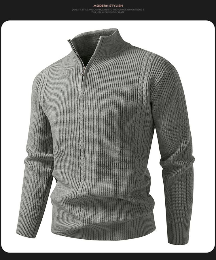 Maglione elegante da uomo in maglia con mezza zip e collo alto - Pullover casual per autunno e inverno (nero, beige, grigio, grigio scuro, rosso, cachi)_voghion.com
