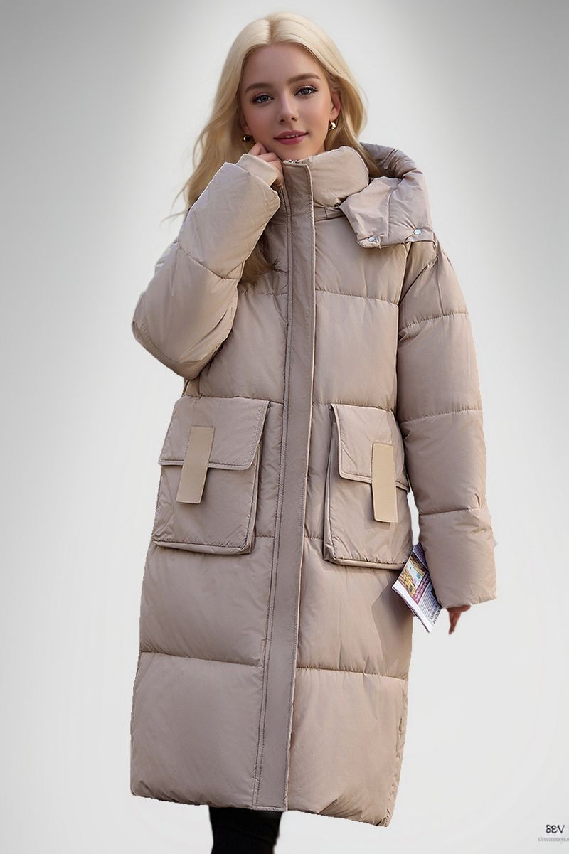 Nová stredne dlhá až dlhá bunda pre ženy v zime 2024 s veľkými vreckami, bunda, hrubá páperová bavlnená bunda_voghion.com
