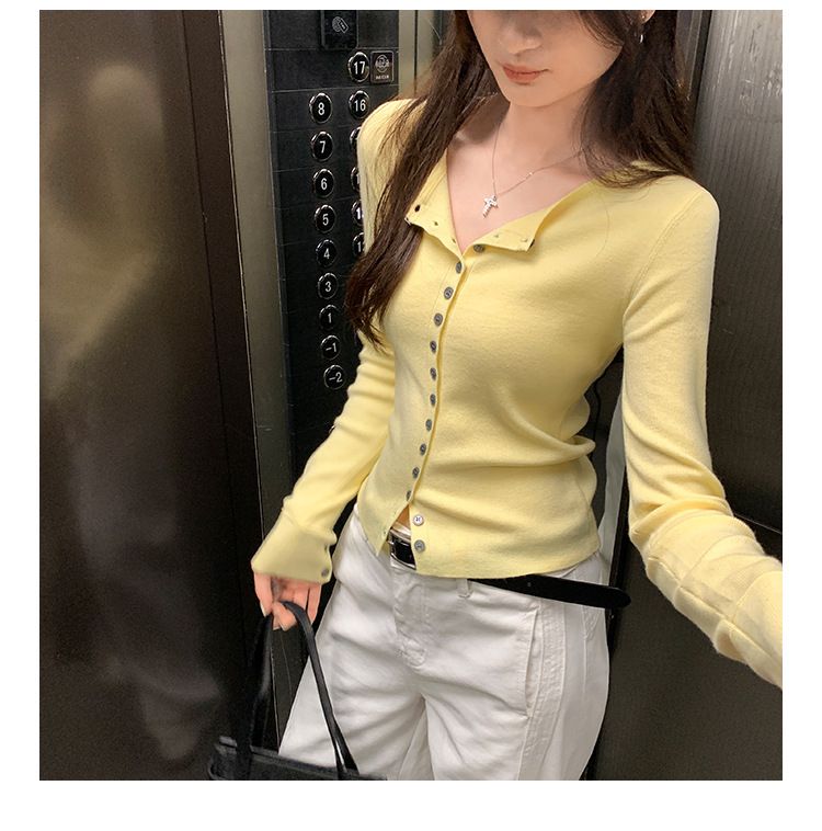 Cardigan in maglia di lana monopetto a maniche lunghe in stile francese europeo per donna, vestibilità slim fit, 2025, inizio primavera_voghion.com