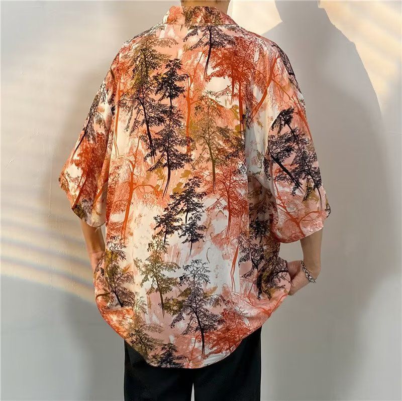 Camicia da spiaggia a maniche corte da uomo con stampa floreale, stile hawaiano, stile coppia, ampia e alla moda_voghion.com