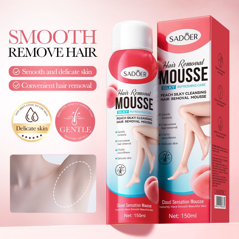 Mousse trasparente liscia e setosa alla pesca, in scatola di alluminio, da 150 ml, crema depilatoria, prodotto per la cura della pelle_voghion.com