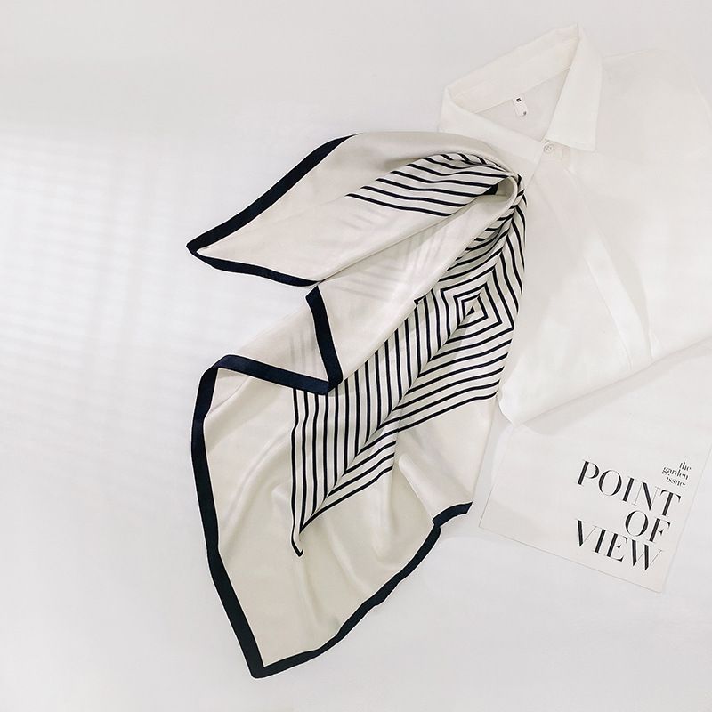 Gestreifter süßer Chiffon-Quadrat-Haarband für Damen, professioneller kleiner Schal_voghion.com