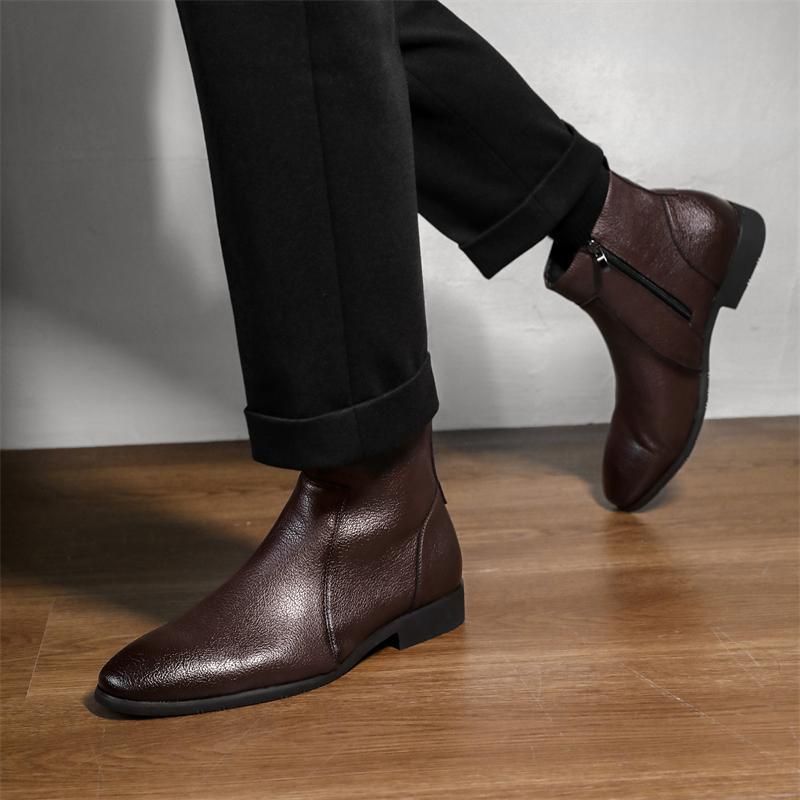 Unbeatable Quality 【 】 Martin Boots Men's Minimalist Slim Fit Soft Leather Business Office Side Zipper Small Short Boots, Large Size_voghion.com