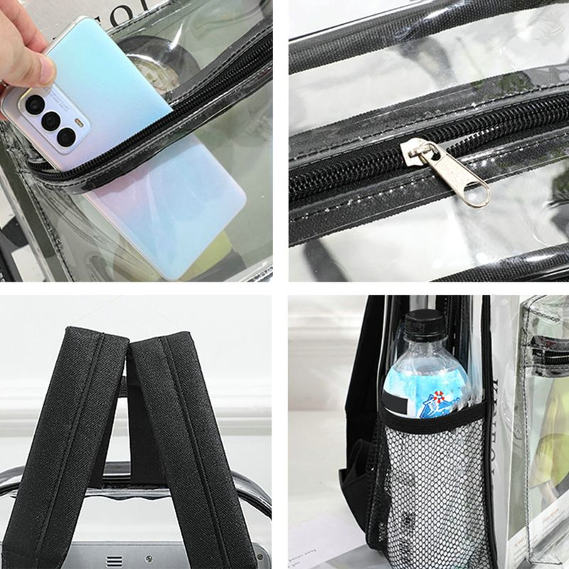 Lihao Donna Doppi spallacci Grande capacità Vedere attraverso Zaino da viaggio trasparente in PVC resistente all'usura_voghion.com