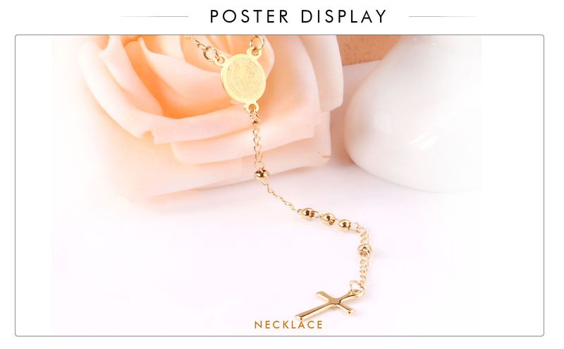 LUXUSTEEL Perline Collana lunga con croce di Gesù per donna Uomo Rosario in acciaio inossidabile cristiano cattolico religioso_voghion.com