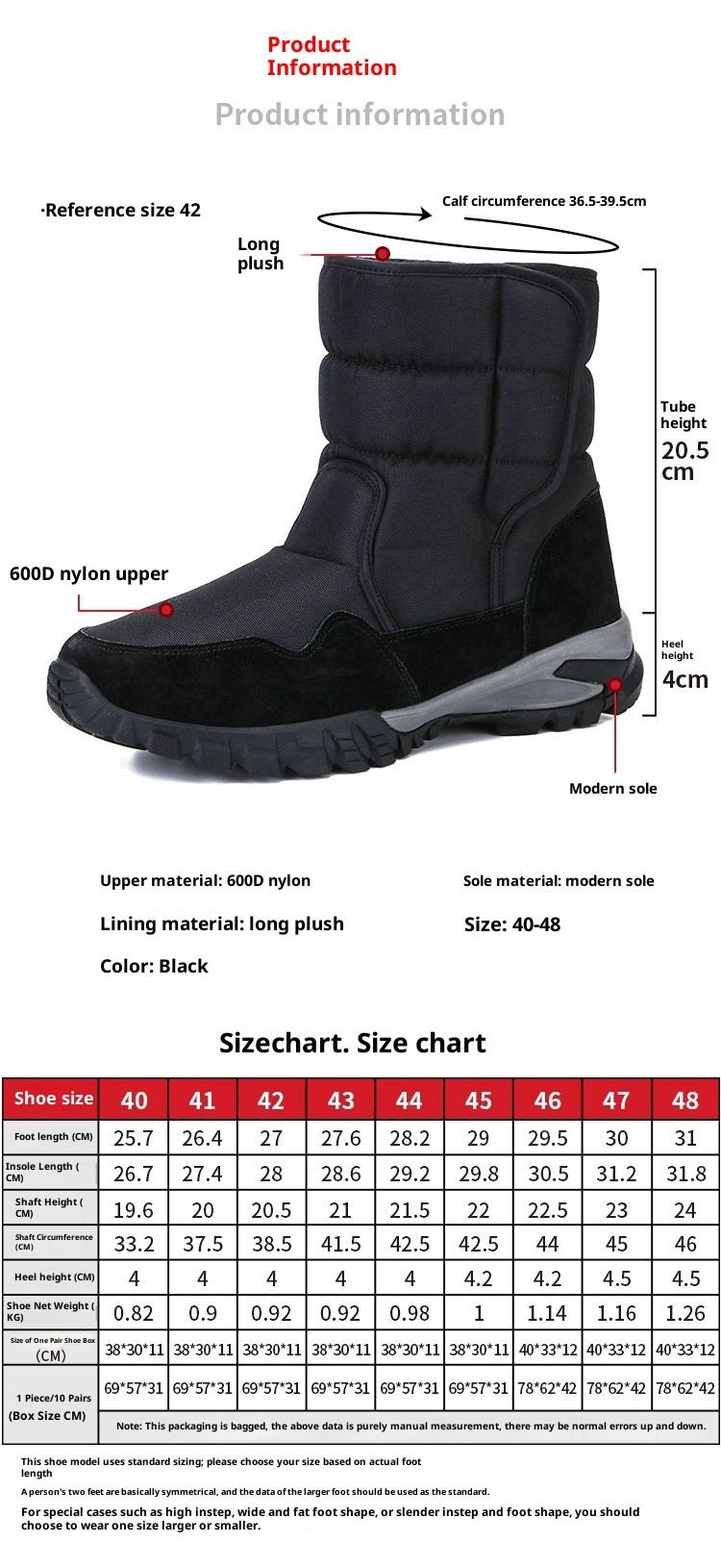 Nowe męskie buty śnieżne NOKOMETA w rozmiarze 48 nie są śliskie ani popękane, są wytrzymałe i łatwe w noszeniu._voghion.com