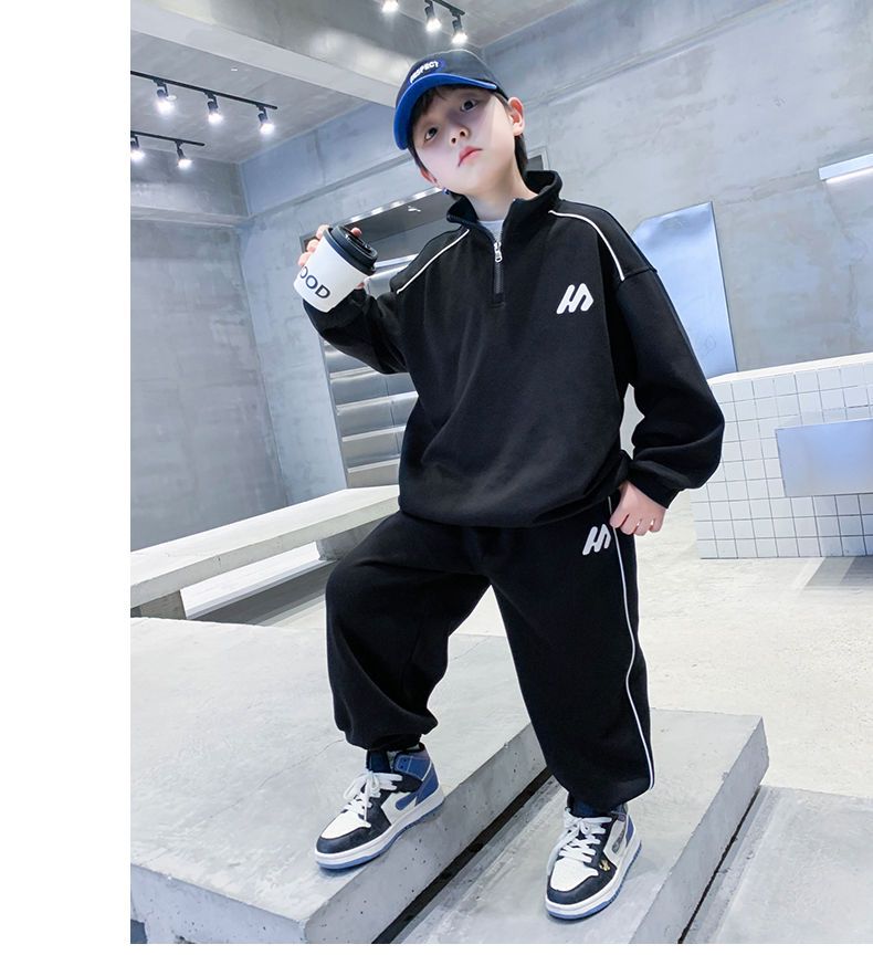 Spring And 2025 New Stand Collar Sweatshirt For Older Children Boys' Autumn Two-Piece Set Cool Trendy_voghion.com