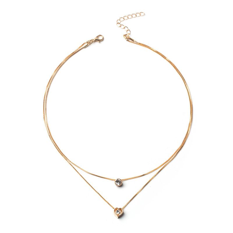 Fashion Alloy Multi-layer Heart Water Drop Pendant Versatile Necklace Clavicle Chain For Women_voghion.com
