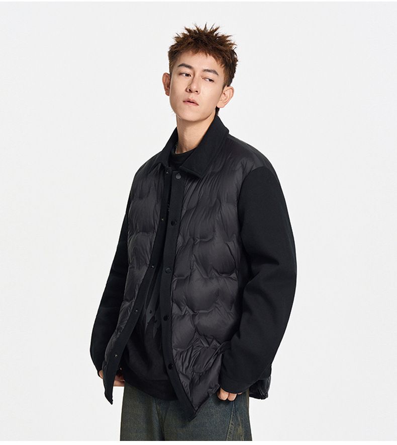 Leichte Gänsedaunenjacke für Herren – 750FP Premium Fill, Slim Fit Freizeitmantel für den urbanen Winter (-5 °C), Wendekragen (Schwarz/Anthrazit/Khaki)_voghion.com