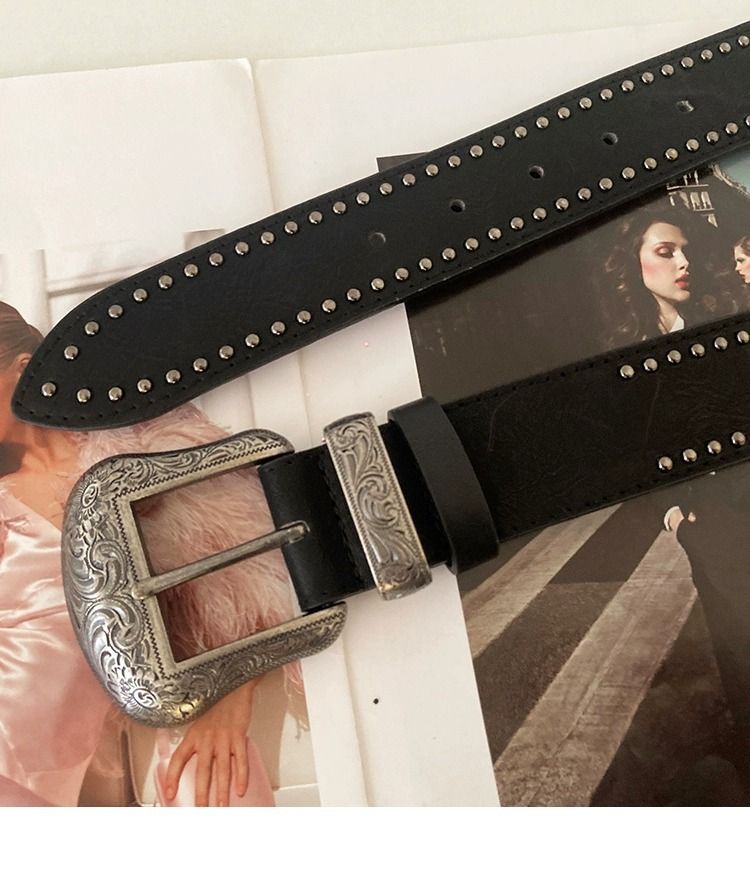 American Retro Belt Women's New Rivet Punk Style Belt Versatile With Jeans Belt Personalized Black_voghion.com