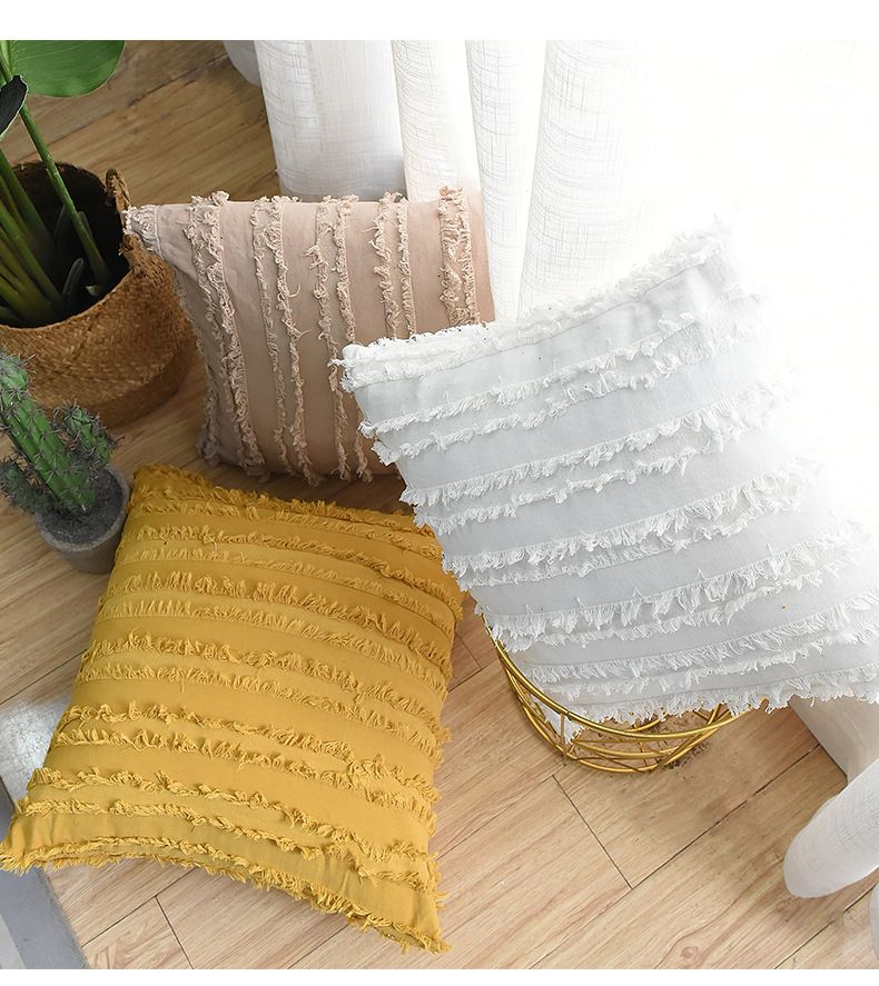 Fodera per cuscino in cotone e lino con frange bohémien - Fodera per cuscino in stile scandinavo minimalista moderno per divano, letto, sedia_voghion.com