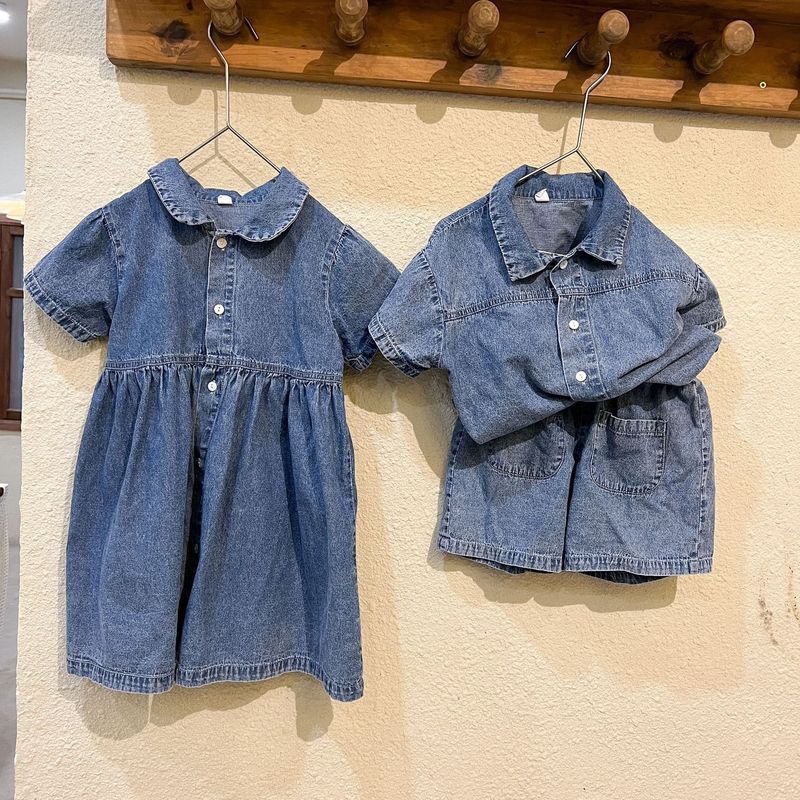Trajes vaqueros de verano para niños, ropa de verano de manga corta para bebés, vestidos para niñas y hermanos, 2025_voghion.com