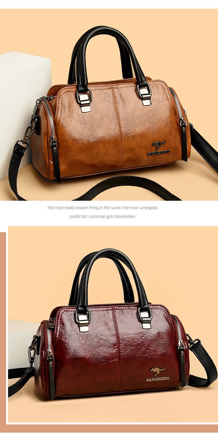 Women's Bag New Fashion Retro Versatile Contrasting Color Boston Pillow Bag Soft Leather Hand-held Large Capacity Mother Bag_voghion.com