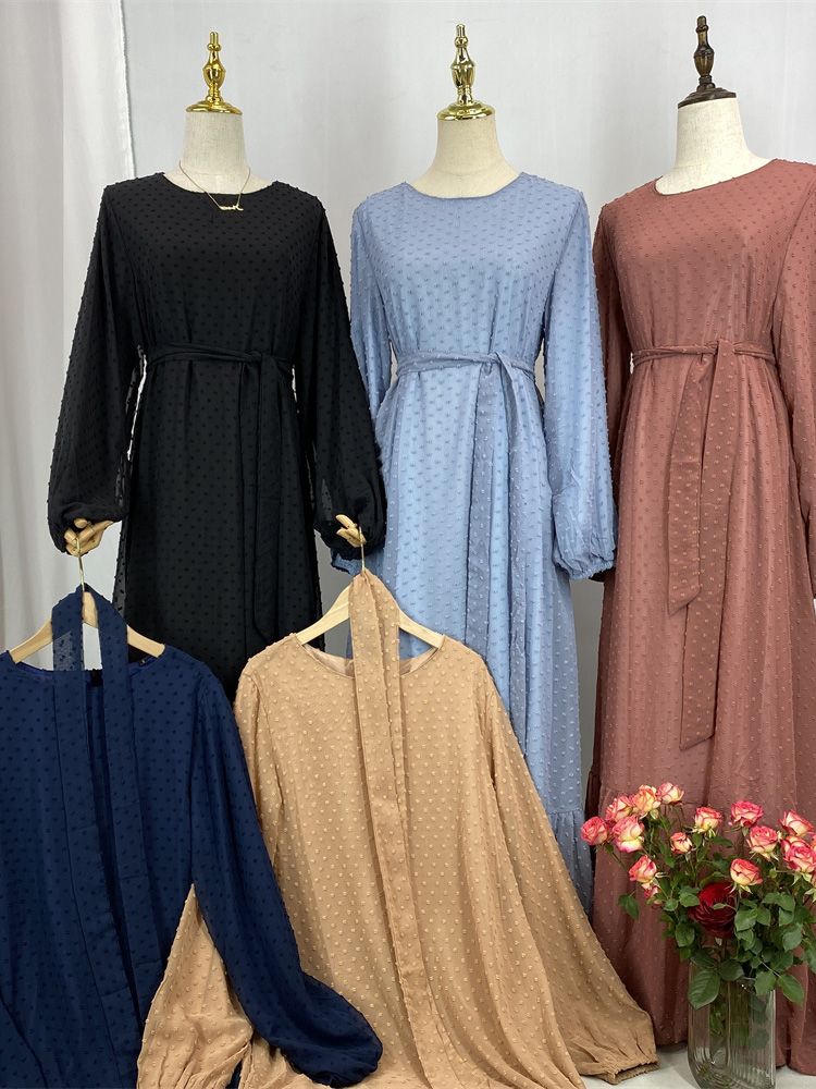 Laatste moderne mode Ruffle Polka islamitische kleding Kaftan met voering Vrouwen moslim Maix Casual jurk Abaya_voghion.com