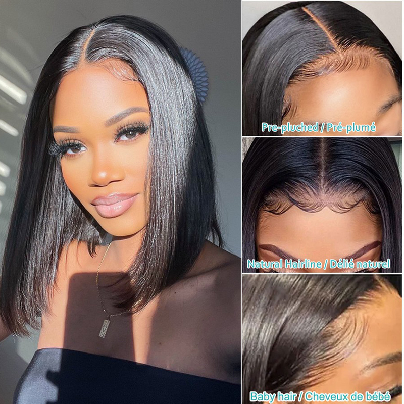 hot selling Brazilian Short Straight Front 13x4 Transparen Frontal Human Hair Wigs For Black Women 4x4 Closure Lace Bob Wig_voghion.com