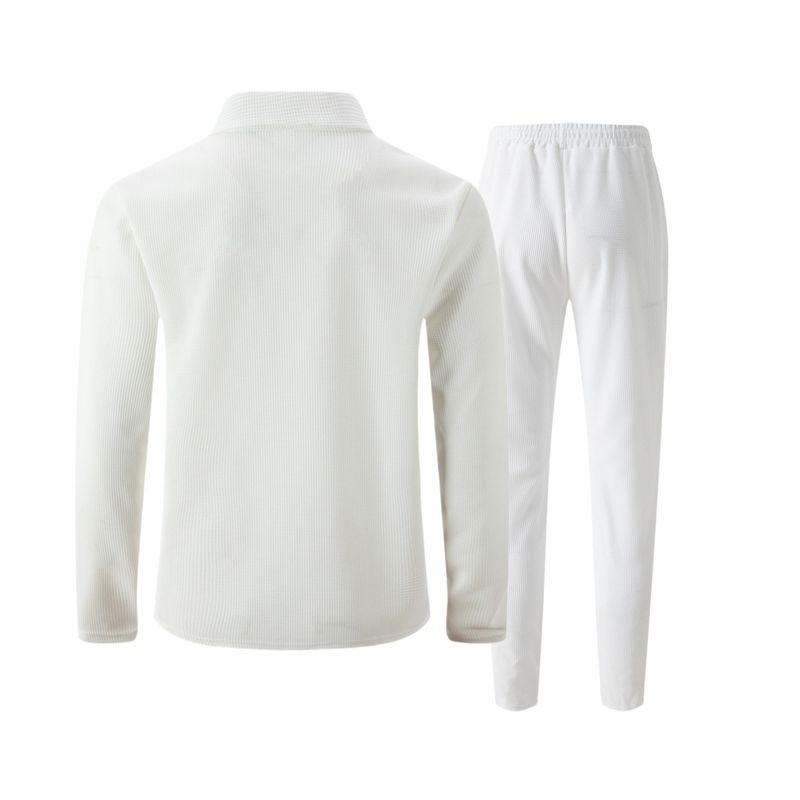 "Men's Waffle-Knit Zip-Up Jacket Set - Slim Fit Polyester Track Suit With Stand Collar & Side Pockets (White/Black/Grey/Burgundy/Khaki/Dark Green_voghion.com