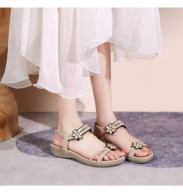 Sandal Beach Tour Flower Rhinestone Plus Size Flat Shoes_voghion.com
