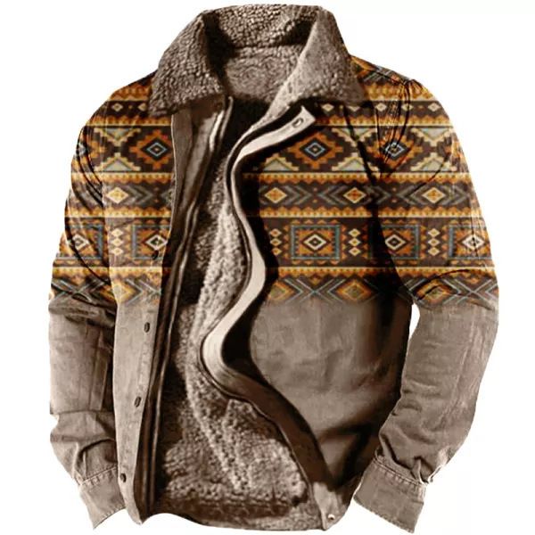 Tasche laterali spesse, cerniera casual, giacca da uomo in cotone a maniche lunghe color marrone lupo, vestibilità ampia. Uomo_voghion.com