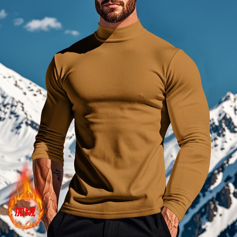 Autumn Winter Thermal Long Sleeve T-Shirt Skin-Friendly Soft Base Layer Half Turtleneck Men's Three-Piece Set_voghion.com
