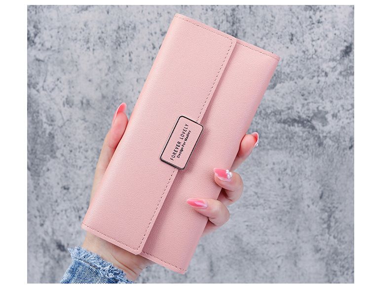 Cartera de mujer estilo coreano con tres pliegues, larga, a cuadros, con broche, con múltiples ranuras para tarjetas, de piel sintética, tarjetero_voghion.com