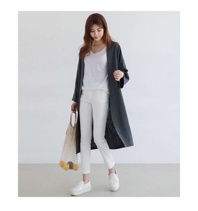 8852025 Printemps Nouveau Lâche Grand Coton Et Cardigan Moyen À Lin Manches Longues Manteau Tendance_voghion.com