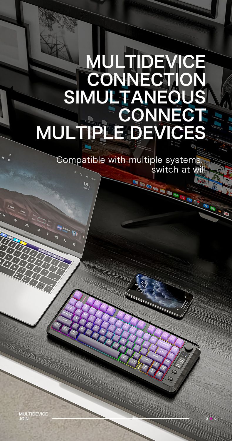 Free Wolf M75 Drahtlose Bluetooth Dual Modus Mechanische Tastatur PBT Allmählich Ändern Ball Kappe Mit Display Spiel Tastatur_voghion.com