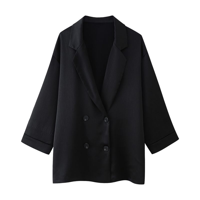Roupas femininas estilo de rua com efeito amassado, blazer trespassado, calças com efeito amassado_voghion.com