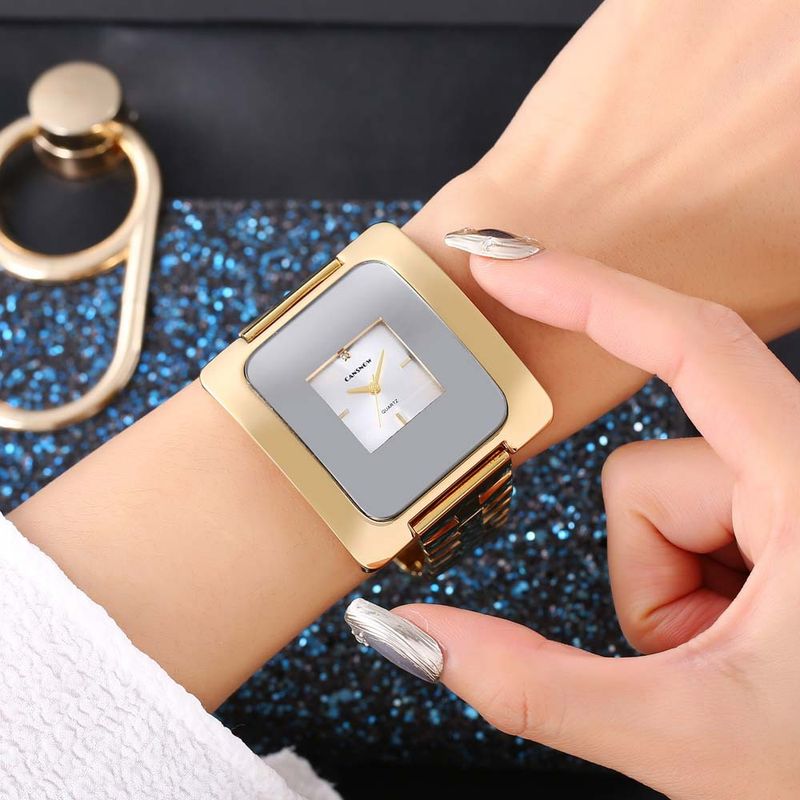 CANSNOW High-Quality Large Dial Square Glass Mirror Exaggerated Bold Hot-Selling Gold Watch_voghion.com