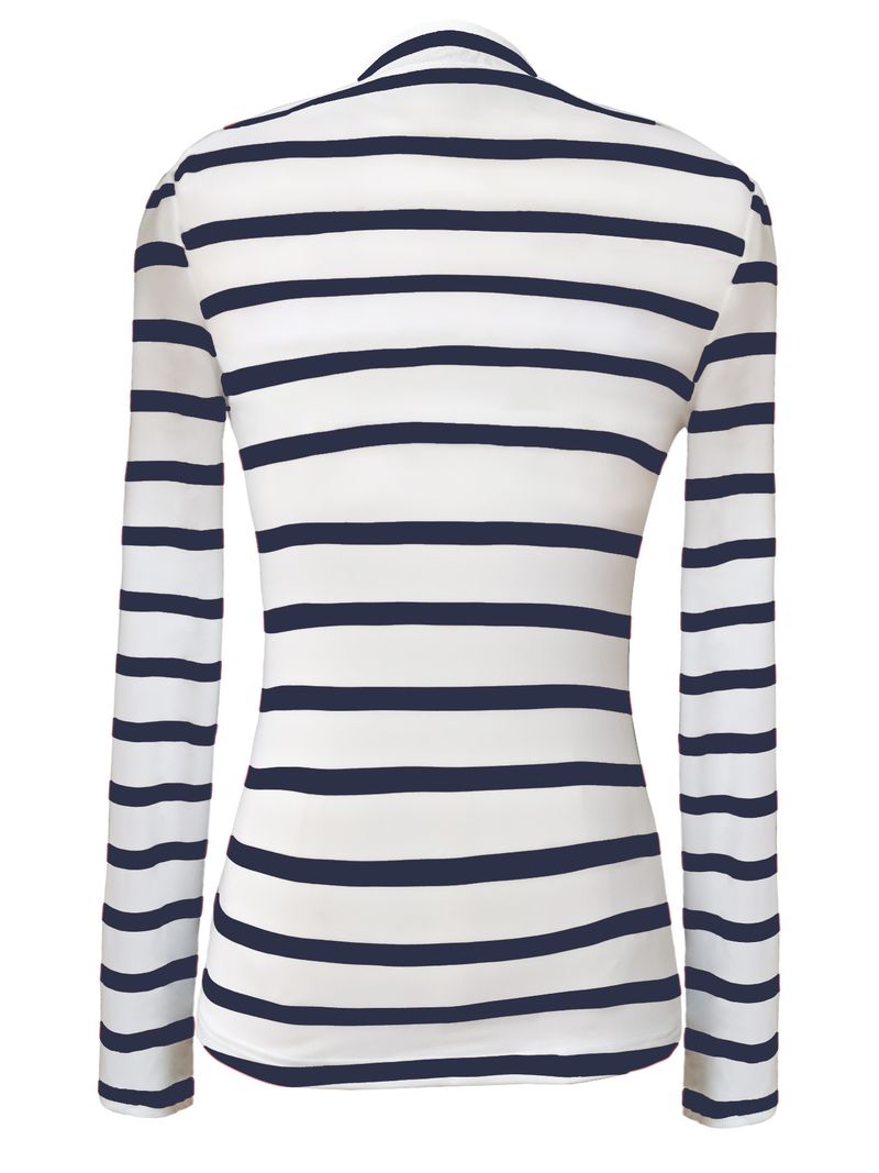 Maglietta a maniche corte in cotone a righe estive 2025 con collo alto, temperamento da pendolare, con cappuccio, da donna, lavorata a maglia_voghion.com