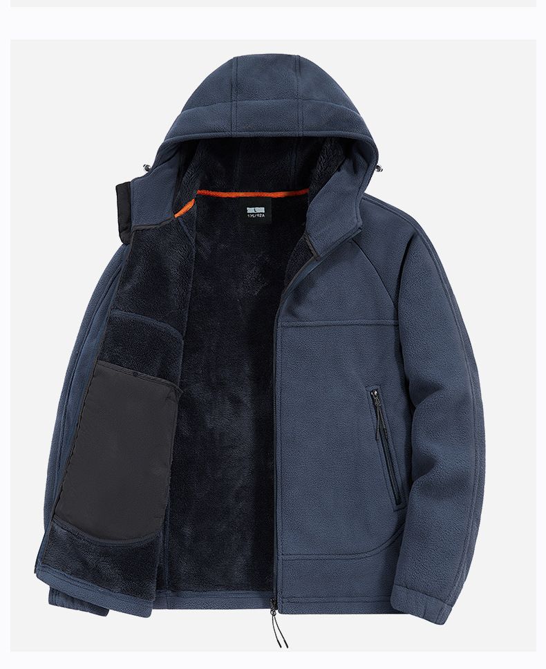 Giacca in pile da uomo con cappuccio - Felpa invernale calda con cerniera, fodera in morbido sherpa, antivento, casual_voghion.com