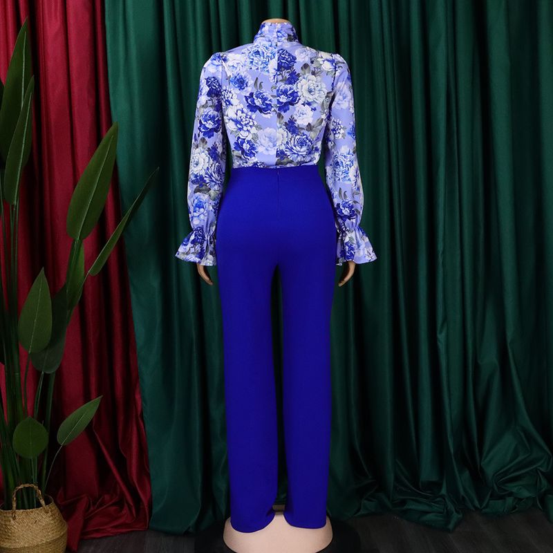 Dameskleding herfst en winter losse grote maten casual bedrukte shirts met lange mouwen wijde pijpen broeken cross border tweedelige set_voghion.com