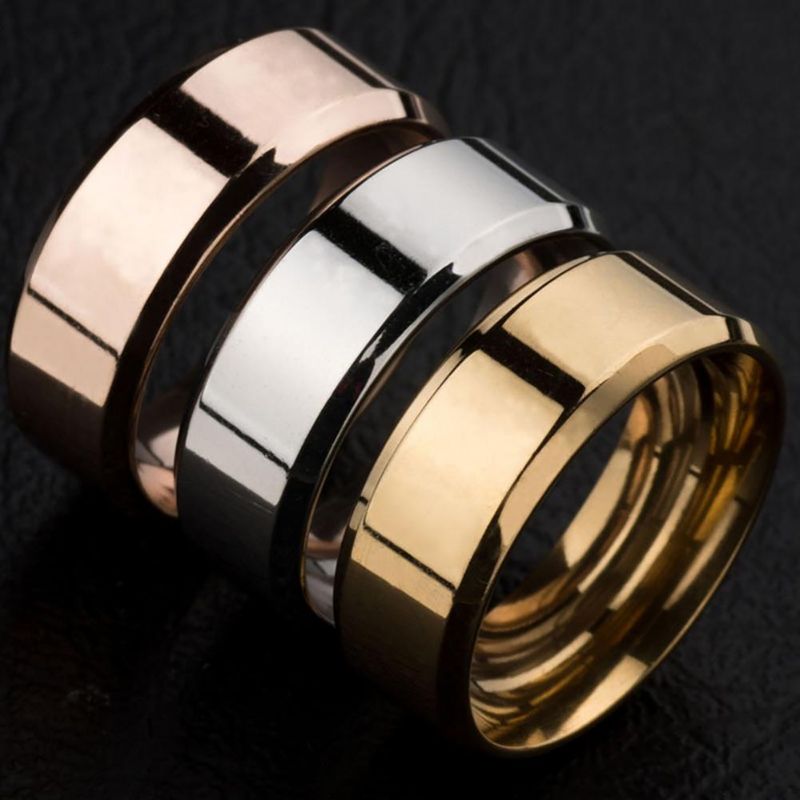 Vendita calda Uomo Argento Nero Acciaio Inossidabile Classico Colore Solido Metallo Bianco Matrimonio Fidanzamento Per Uomo Gioielli Anello Fascia_voghion.com