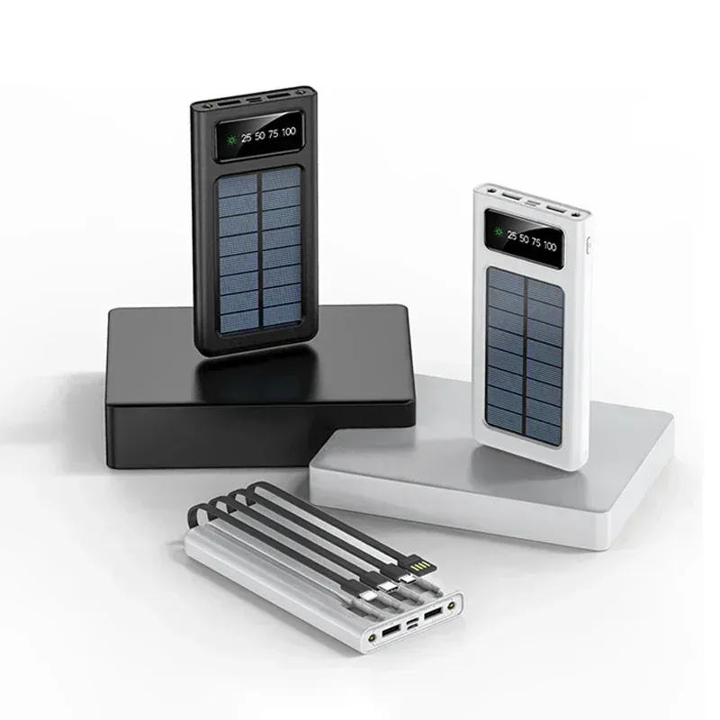 20000 MAh Solar Bank Large Capacity Mobile Power Fast Charging Battery With Dual USB 4 Cables For IPhone Samsung_voghion.com