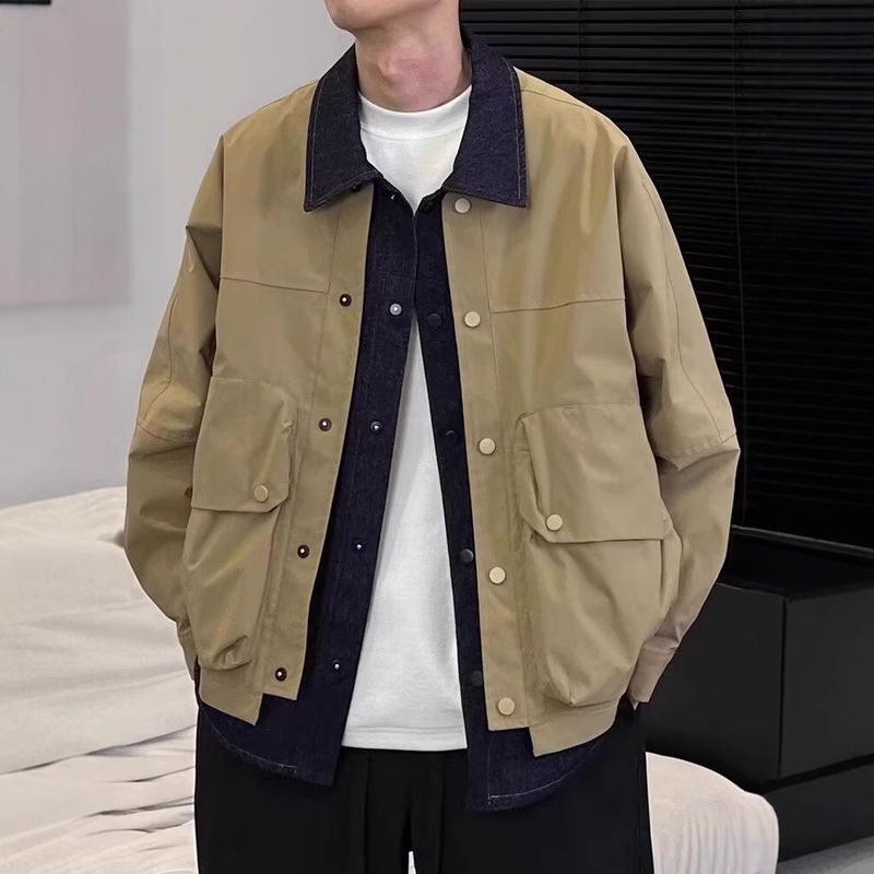New Spring 2025 Patchwork Design Denim With Loose Fit, Trendy And Cool Korean Style Jacket For Men_voghion.com