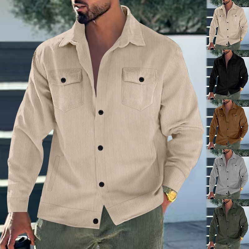 Men's Corduroy Jacket – Single-Breasted Notch Lapel, Breathable & Wrinkle-Resistant, Multi-Pocket Casual Blazer (S-XXXL, Autumn Essential)_voghion.com