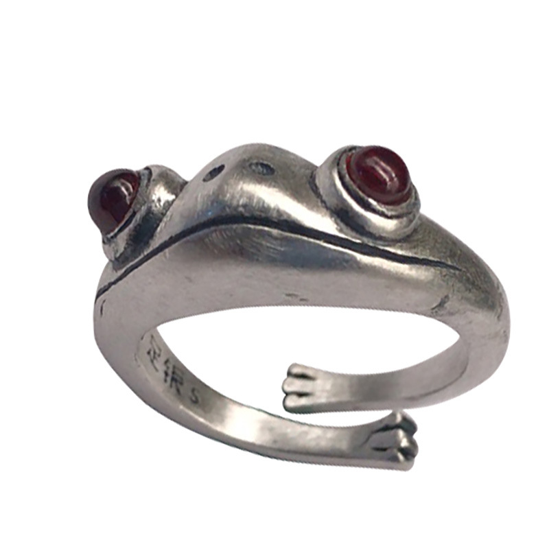 Mode Groda Padda Djur för Kvinnor Män Konstnärlig Design Retro Öppning Anpassningsbar Unisex Kvinnliga Statement Ringar Sier Färg Gåva_voghion.com