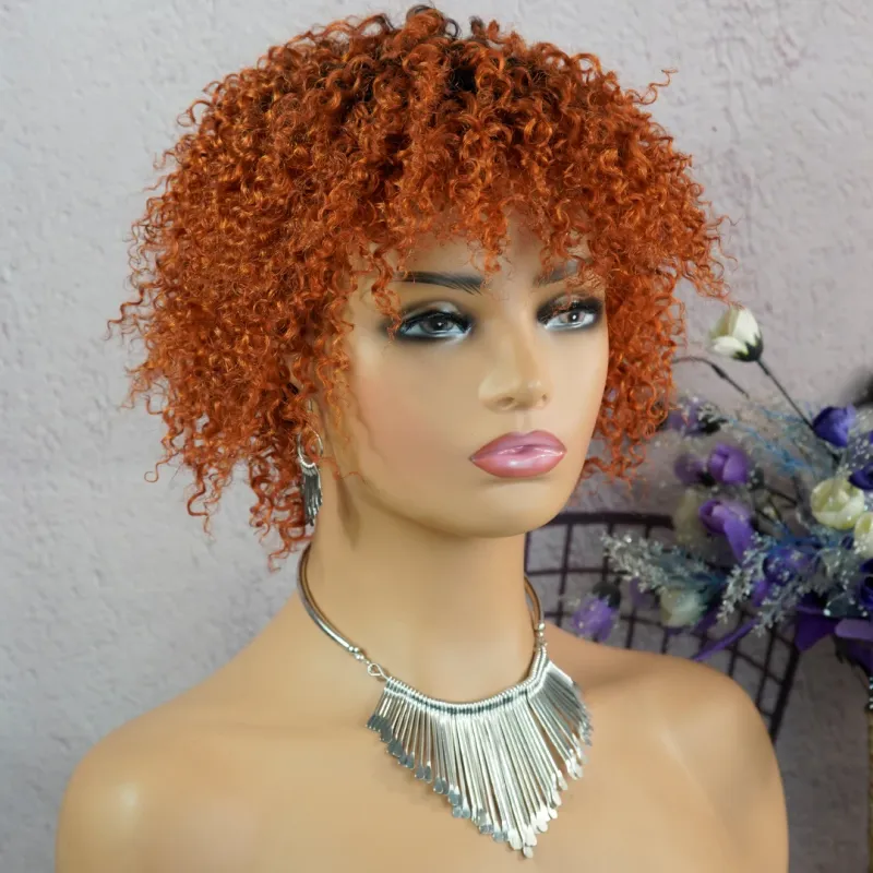 Peluca de cabello humano rizado afro corto para mujer, densidad del 180 %, peluca Pixie Curl sin pegamento_voghion.com