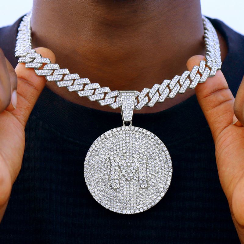 Κολιέ Iced Out 14 χιλιοστών με κουβανικά γράμματα για γυναίκες, στρογγυλά αρχικά, κολιέ ονόματος, αλυσίδα Hip-hop, δώρα για ζευγάρια_voghion.com
