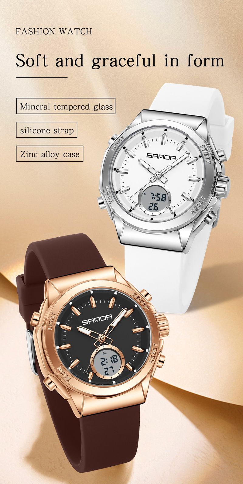 Women's Electronic Watch Waterproof LED Dual Display Multi Functional Women's Electronic Watch_voghion.com