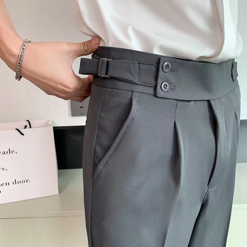 Men's Clothing Spring And Summer New Naples Men's Suit Trousers Dark Gray High Waist Slim Drape Nine Points Small Suit Trousers Men_voghion.com