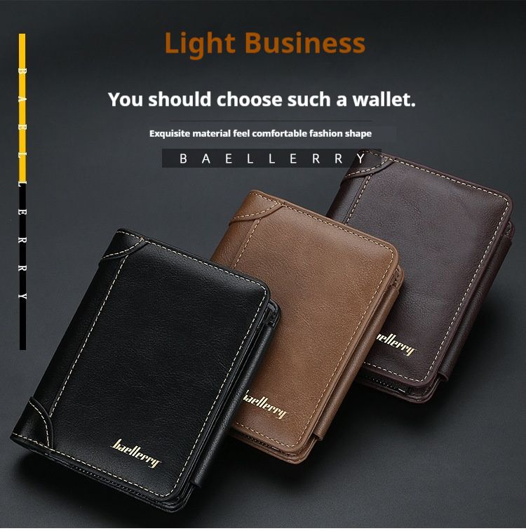 New men's short wallet with multiple card slots, 3 folds, a stylish thin card bag, large capacity, practical and convenient high-end zero wallet_voghion.com